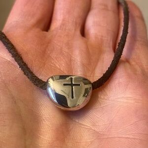 James Avery ‘Cross’ Necklace with brown leather chain